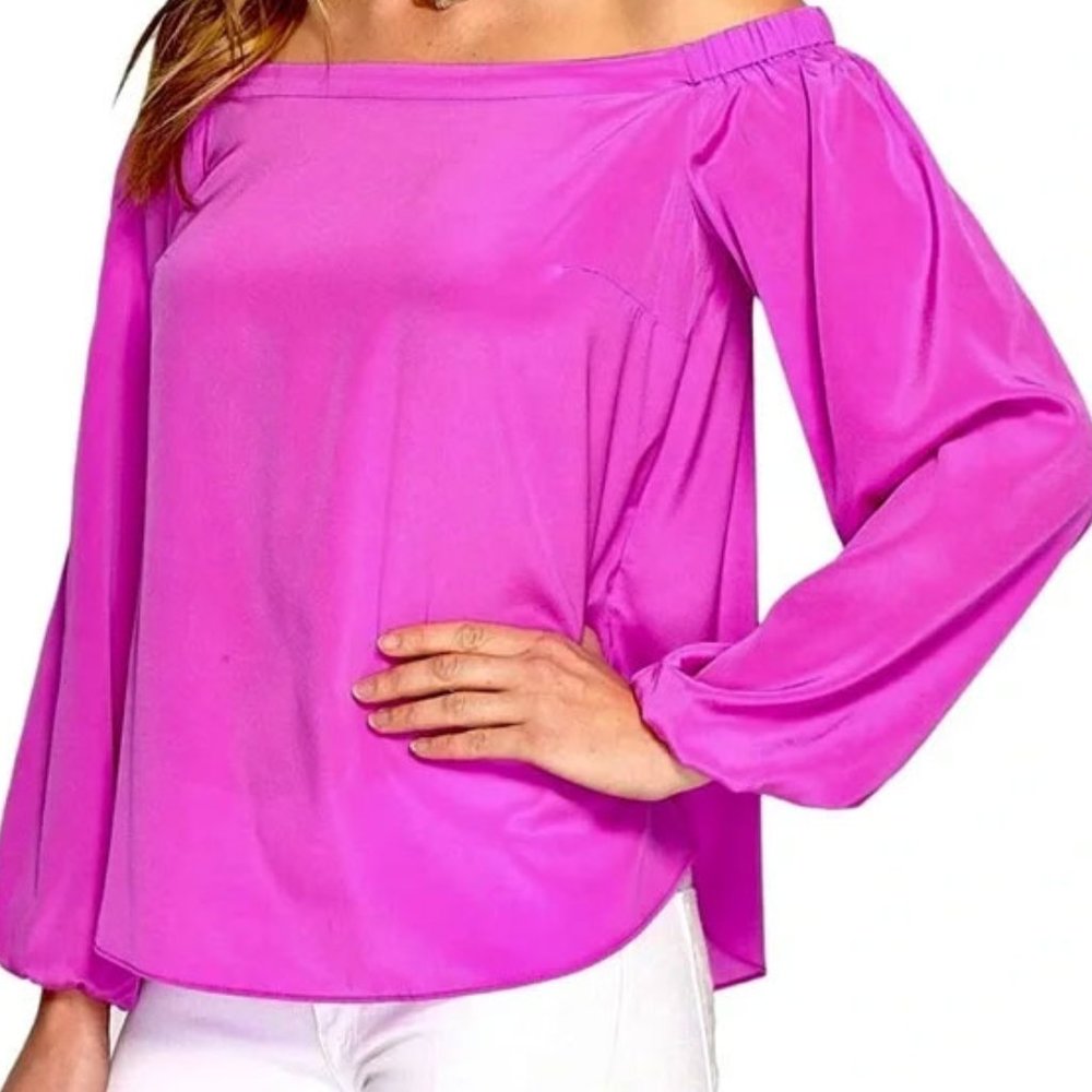 Lilly Pulitzer Purple Silk Off the Shoulder Top